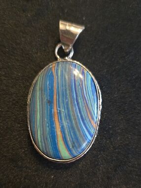 Silver Blue rainbow calsilica Stone pendant